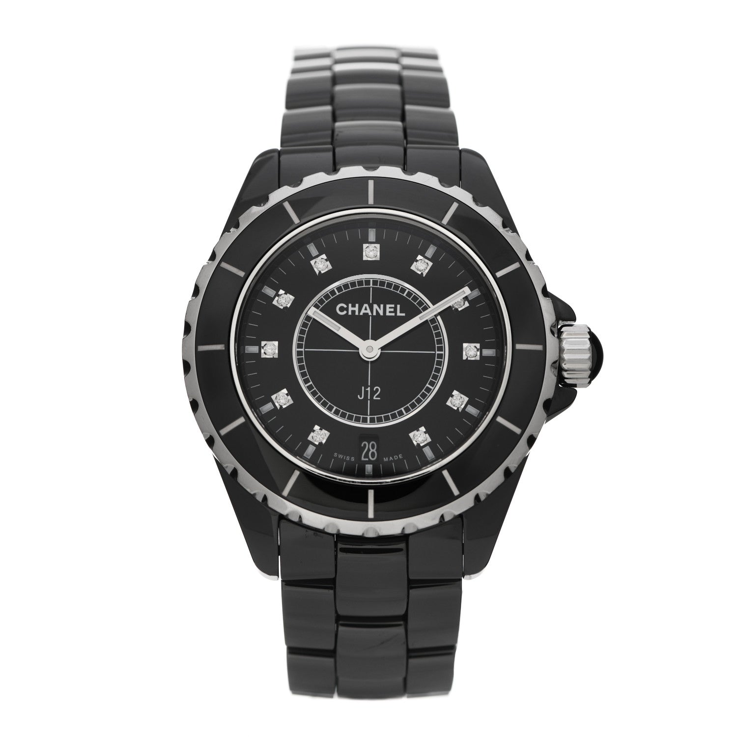 Chanel Stainless Steel Ceramic Diamond 38mm J12 Quartz Watch Black 1 of 5