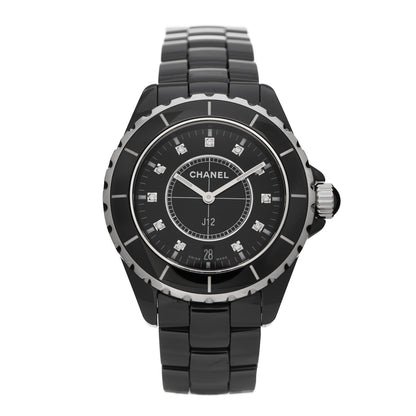 Chanel Stainless Steel Ceramic Diamond 38mm J12 Quartz Watch Black 1 of 5