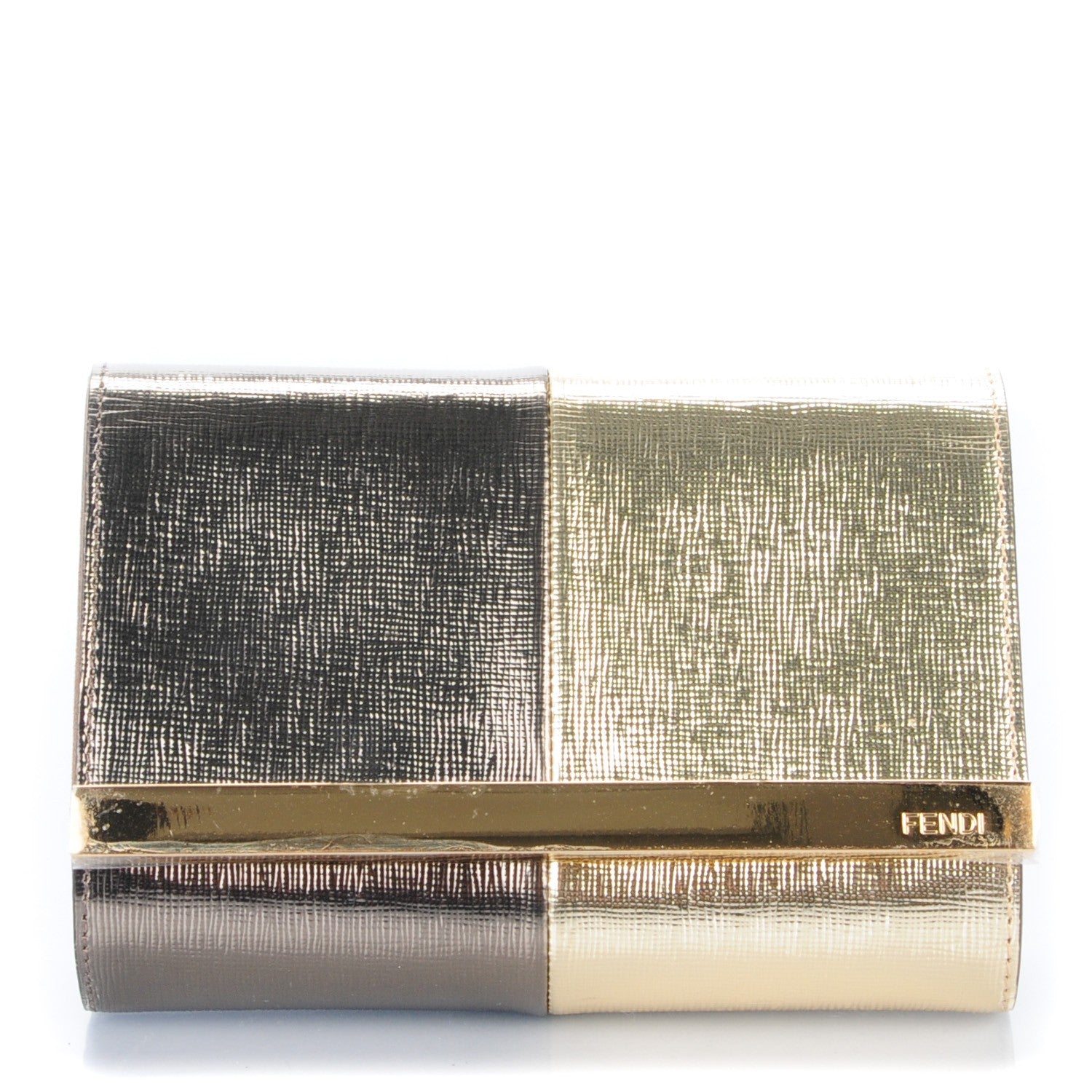 Fendi Vitello Mirror Elite Bi-Color Mini Rush Clutch Gold Grey 1 of 8