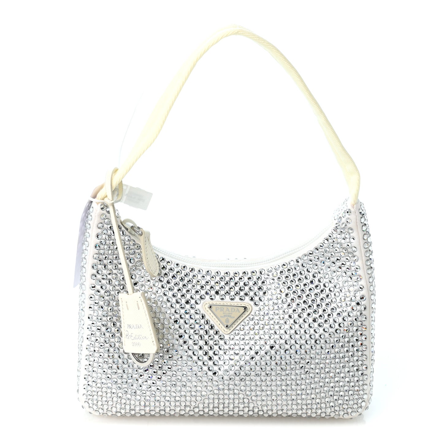Satin Crystal Mini Re-Edition 2000 Bag White