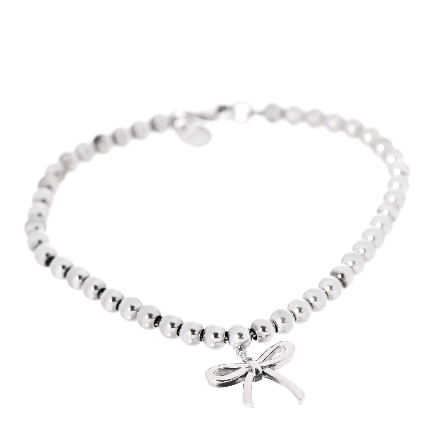 Tiffany Sterling Silver 4mm Bow Bead Bracelet 1 of 5