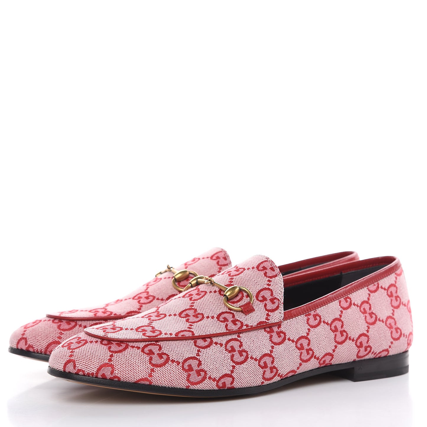 Canvas GG Monogram Horsebit Womens Jordaan Loafers 40 Gardenia Hibiscus Red