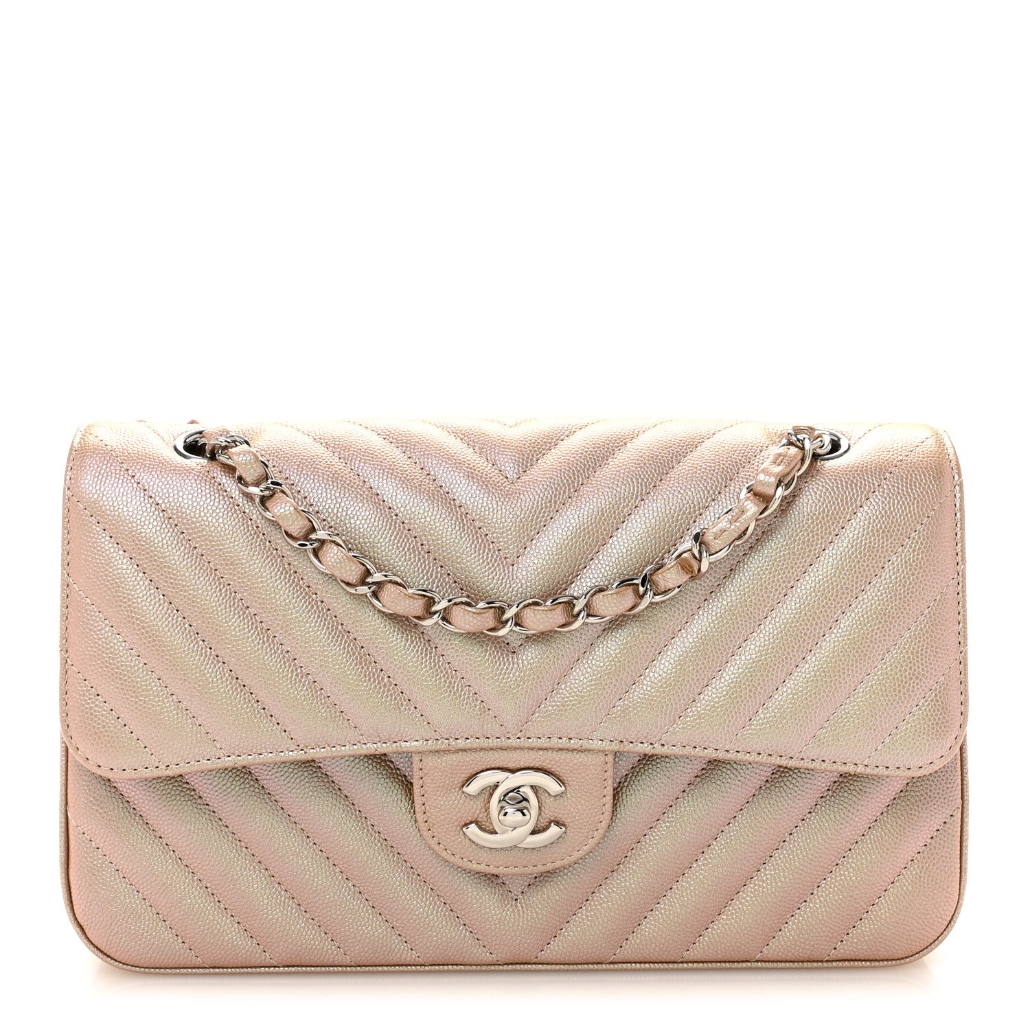 Chanel Metallic Caviar Chevron Quilted Medium Double Flap Light Gold 1 of 11
