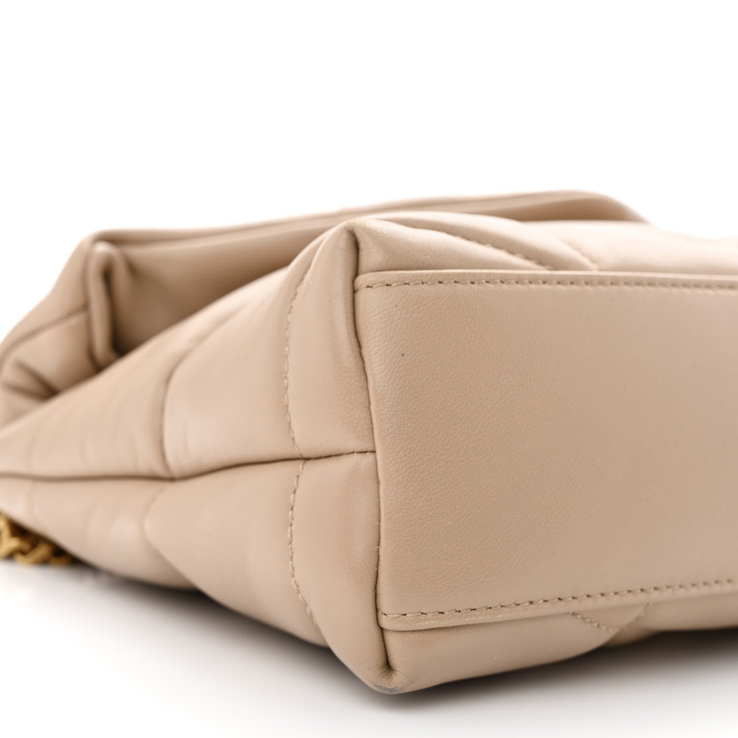 Saint Laurent Lambskin Quilted Toy Loulou Puffer Monogram Chain Satchel Dark Beige 9 of 13