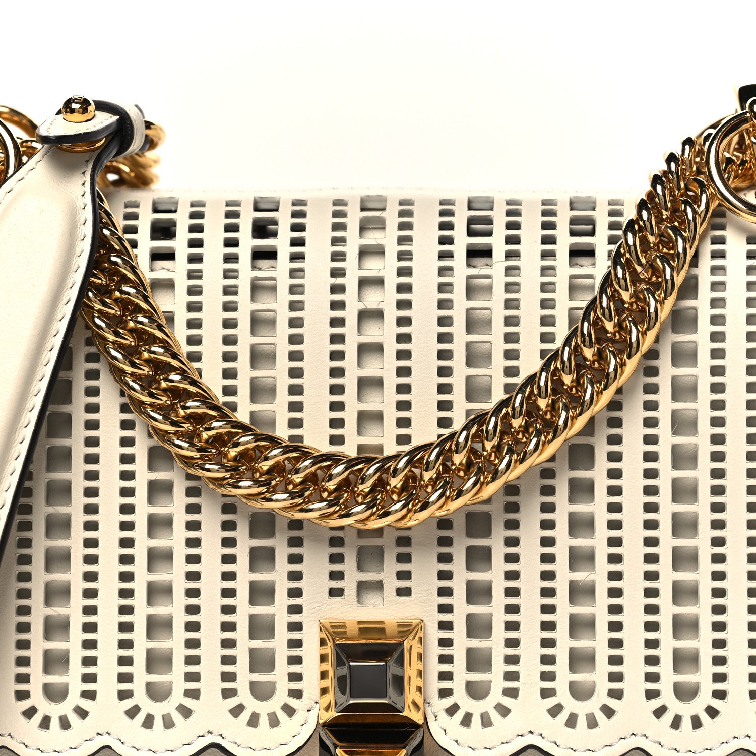 Fendi Vitello Grace Openwork Small Kan I Shoulder Bag White Ice 8 of 10