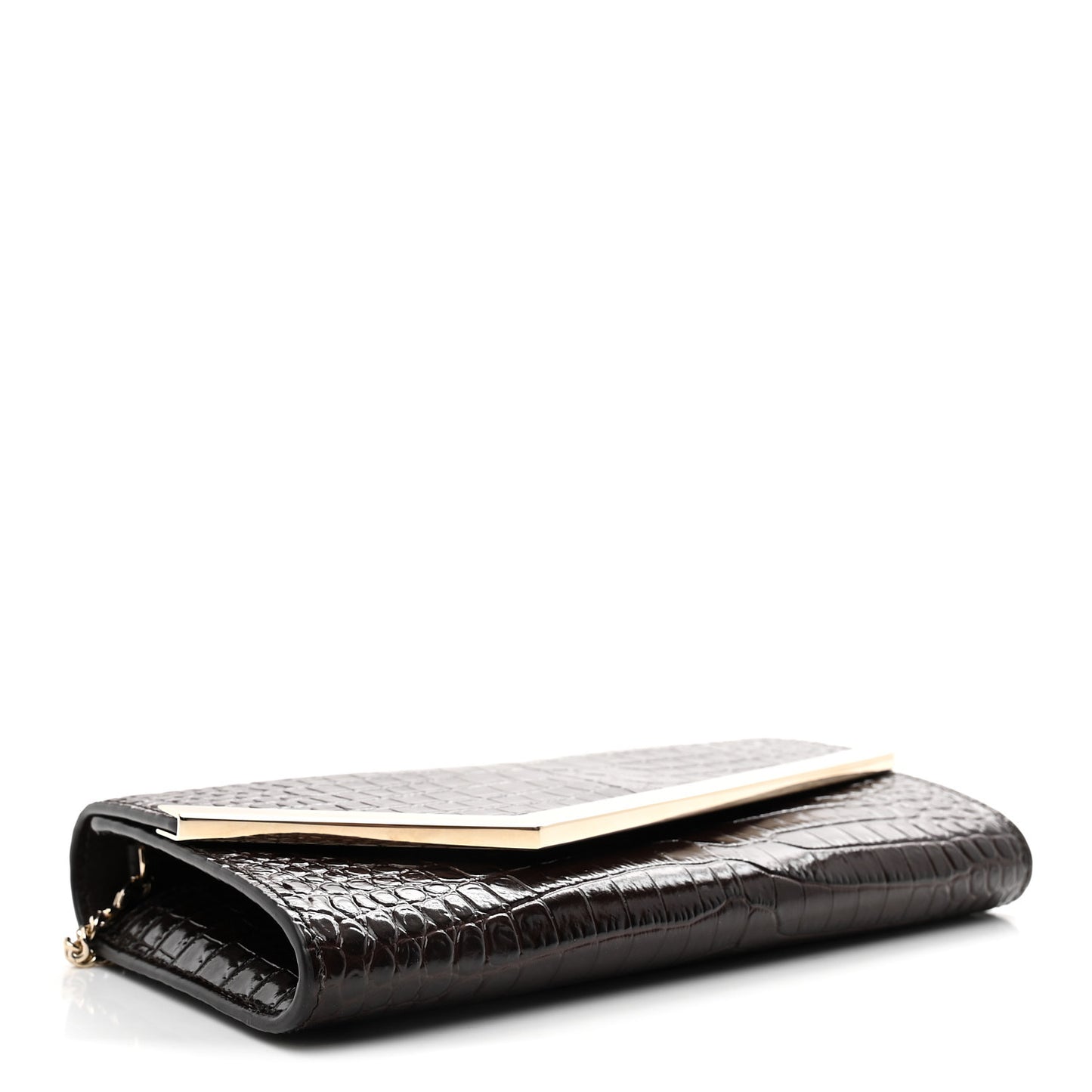 Calfskin Crocodile Embossed Emmie Clutch Bag Chocolate