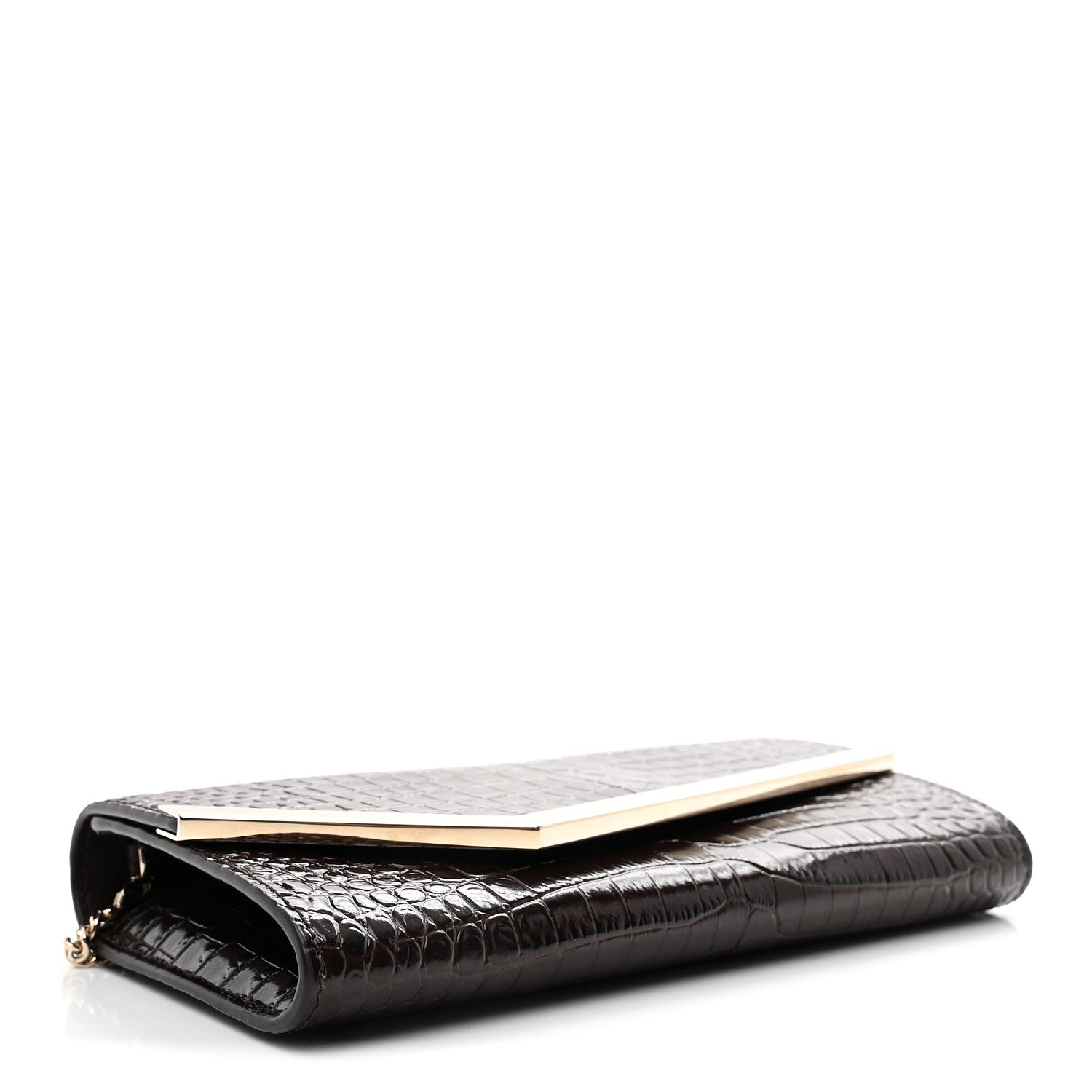 Jimmy Choo Calfskin Crocodile Embossed Emmie Clutch Bag Chocolate 4 of 10