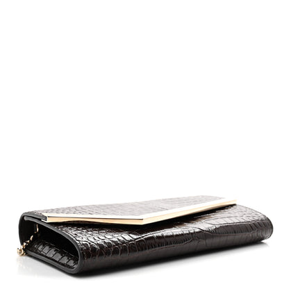 Jimmy Choo Calfskin Crocodile Embossed Emmie Clutch Bag Chocolate 4 of 10