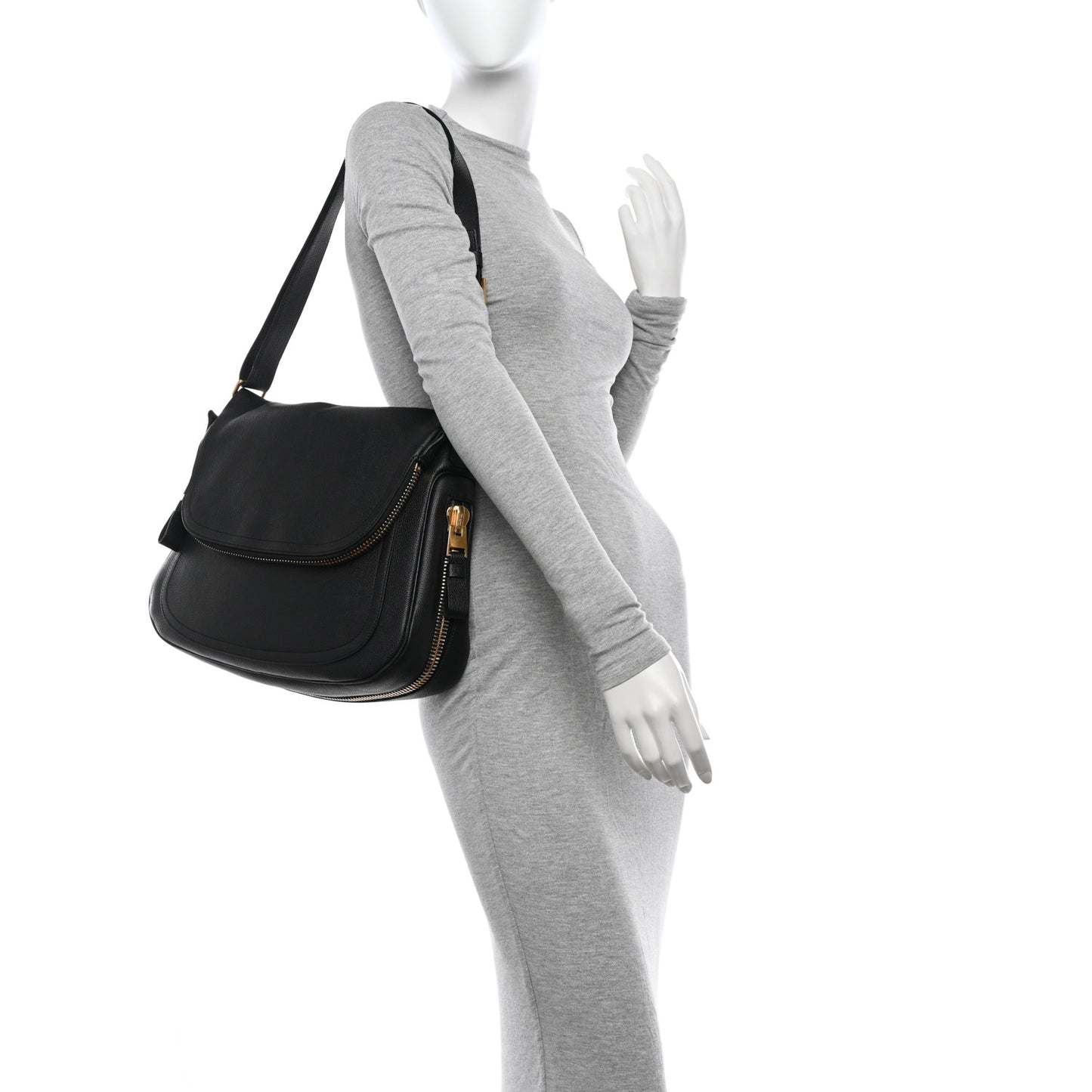 Grained Calfskin Large Jennifer Crossbody Bag Black