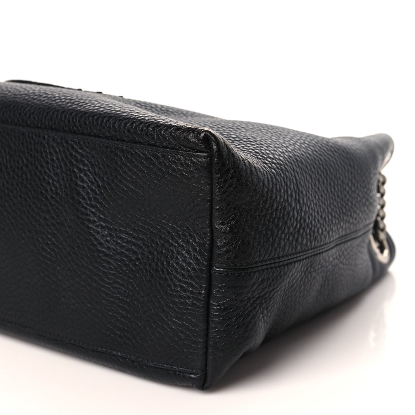 Pebbled Calfskin Studded Medium Soho Chain Shoulder Bag Black