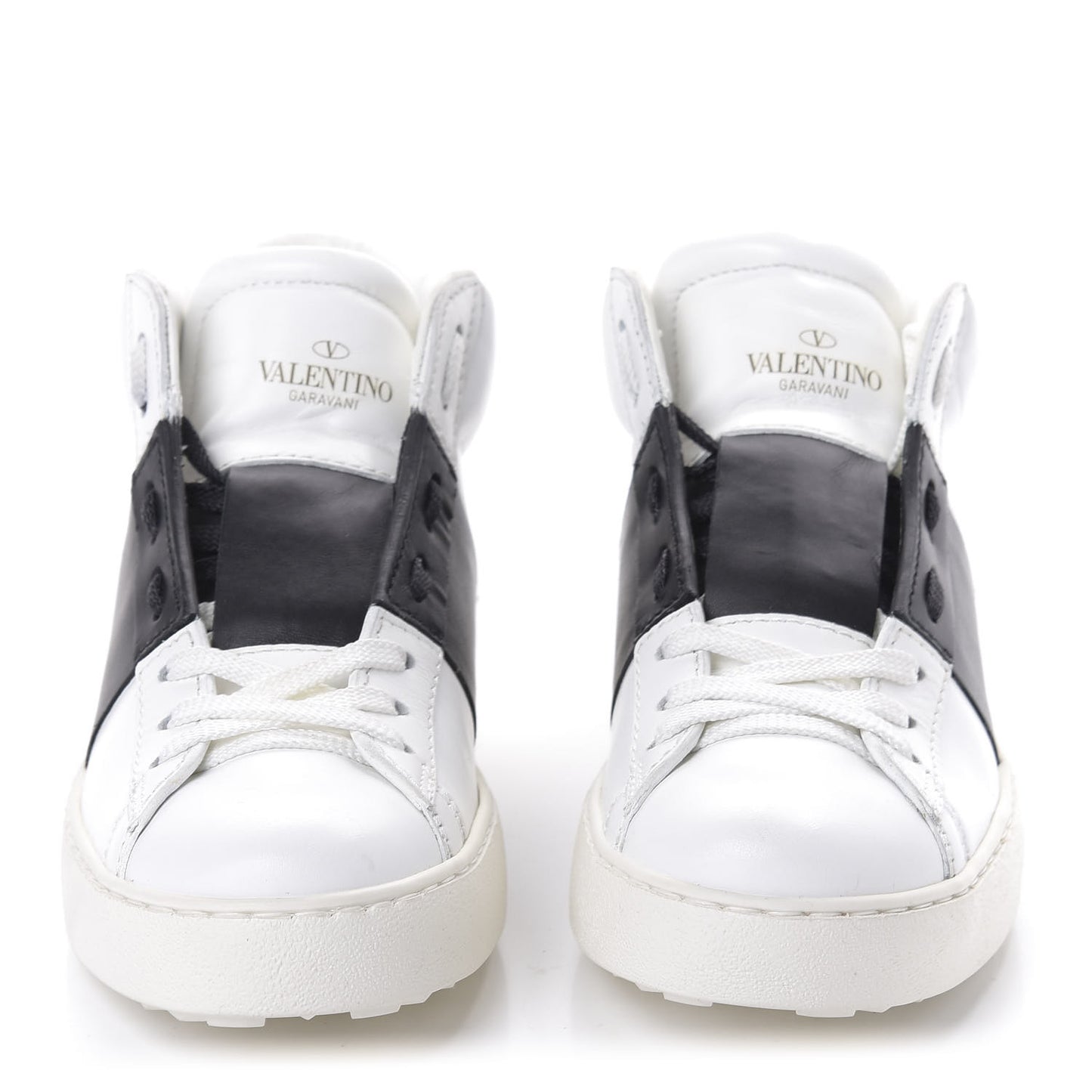 Calfskin Womens Rockstud Open High Top Sneakers 37 White Black