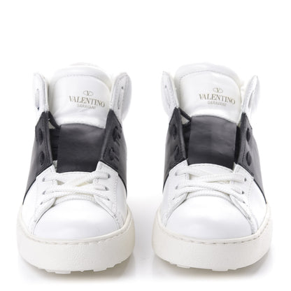 Valentino Garavani Calfskin Womens Rockstud Open High Top Sneakers 37 White Black 2 of 9