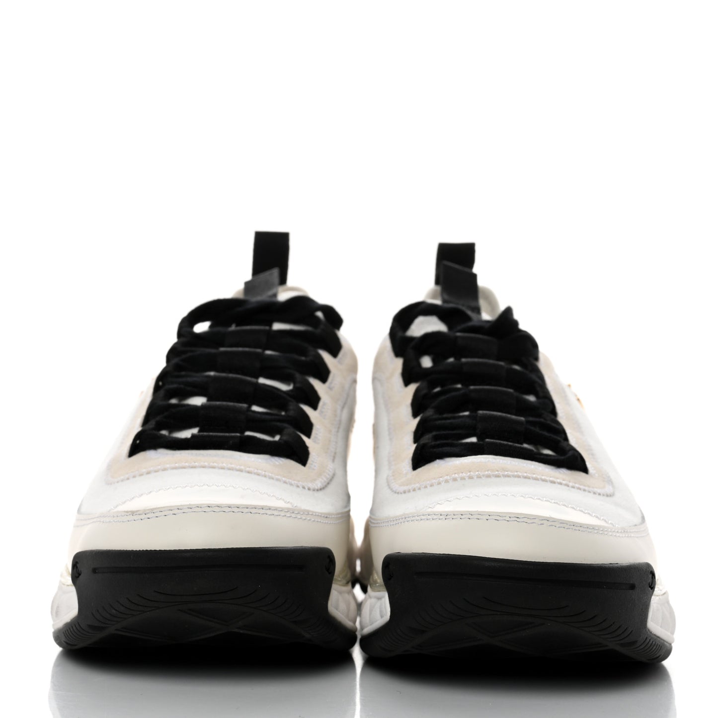 Velvet Calfskin Mixed Fibers CC Sneakers 39.5 Ivory Black