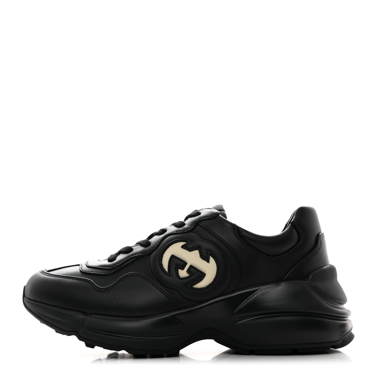 Gucci Dali Soft Calfskin Cut Out Interlocking G Womens Rhyton Sneakers 36.5 Black Ivoire 1 of 9