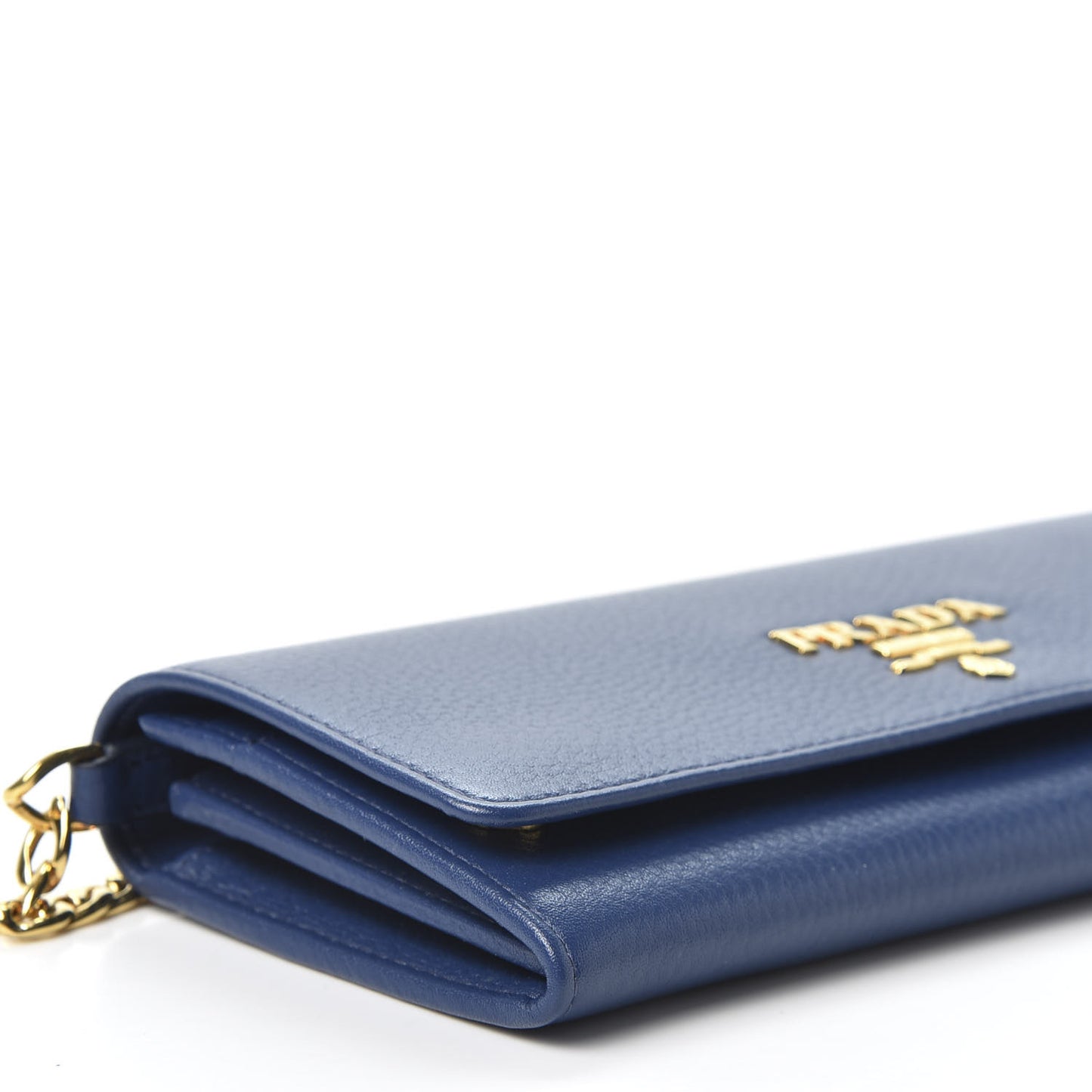 Vitello Grain Metal Oro Chain Wallet Bluette