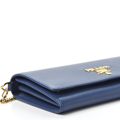 Prada Vitello Grain Metal Oro Chain Wallet Bluette 5 of 8