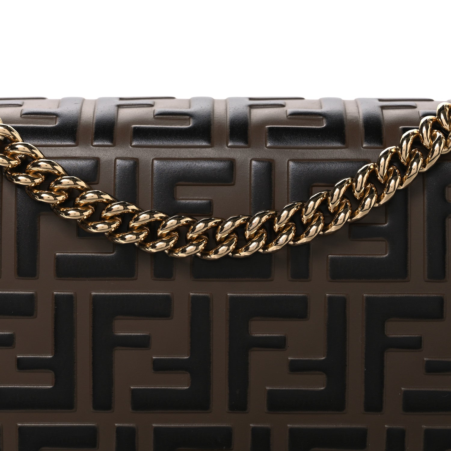 Fendi Vitello Liberty Bi-Color FF 1974 Embossed Chain Strap Kan U Shoulder Bag Black Maya 8 of 12