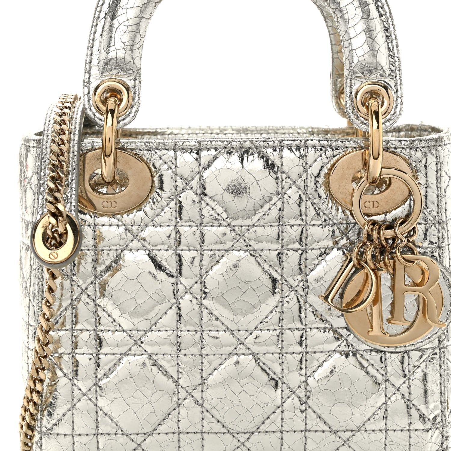 Christian Dior Metallic Crinkled Cannage Micro Lady Dior Silver 7 of 11