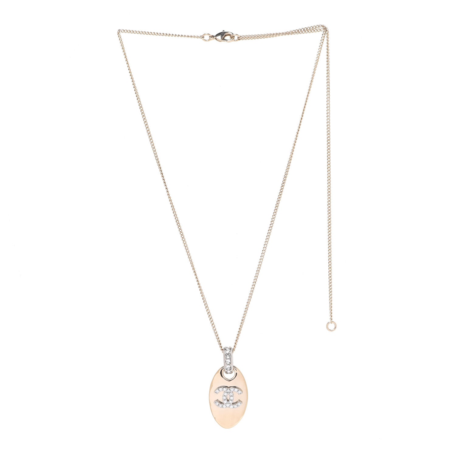 Chanel Crystal CC Pendant Necklace Gold 3 of 6