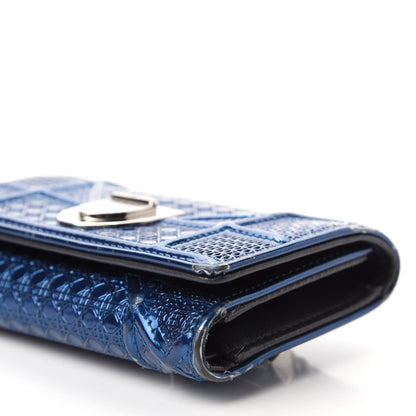 Christian Dior Metallic Patent Micro-Cannage Diorama Elancee Wallet Mirror Blue 7 of 11