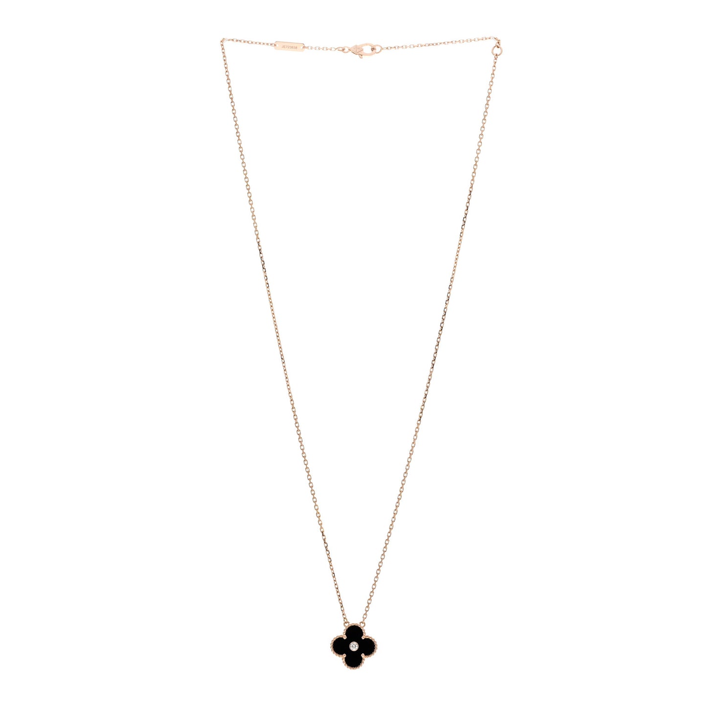 18K Rose Gold Diamond Black Onyx Vintage Alhambra Pendant Necklace