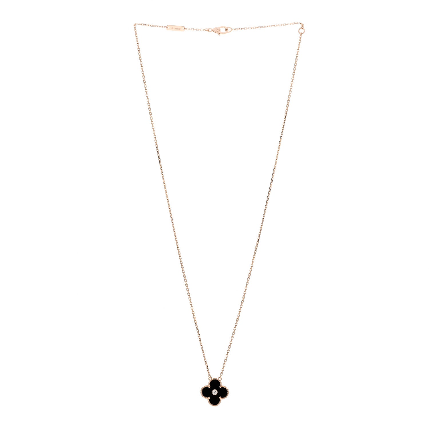Van Cleef & Arpels 18K Rose Gold Diamond Black Onyx Vintage Alhambra Pendant Necklace 3 of 6