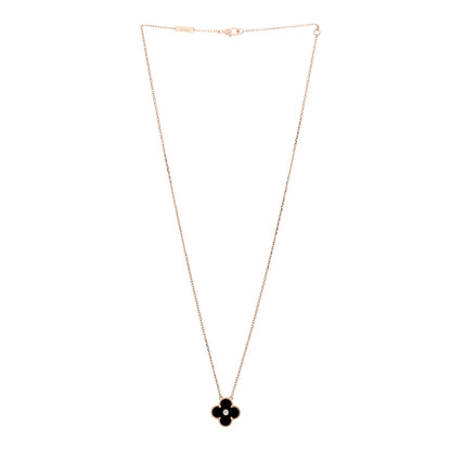 Van Cleef & Arpels 18K Rose Gold Diamond Black Onyx Vintage Alhambra Pendant Necklace 3 of 6