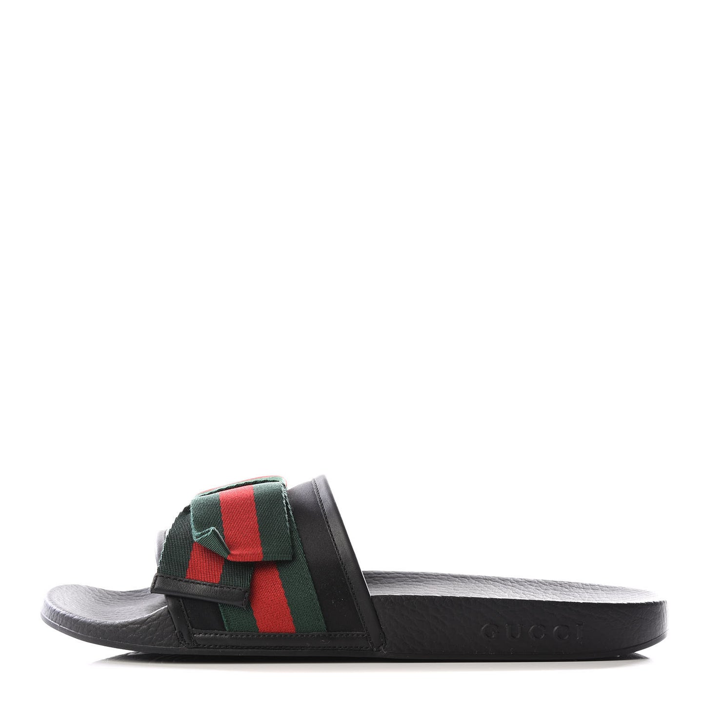 Satin Web Bow Slide Sandals 41 Black