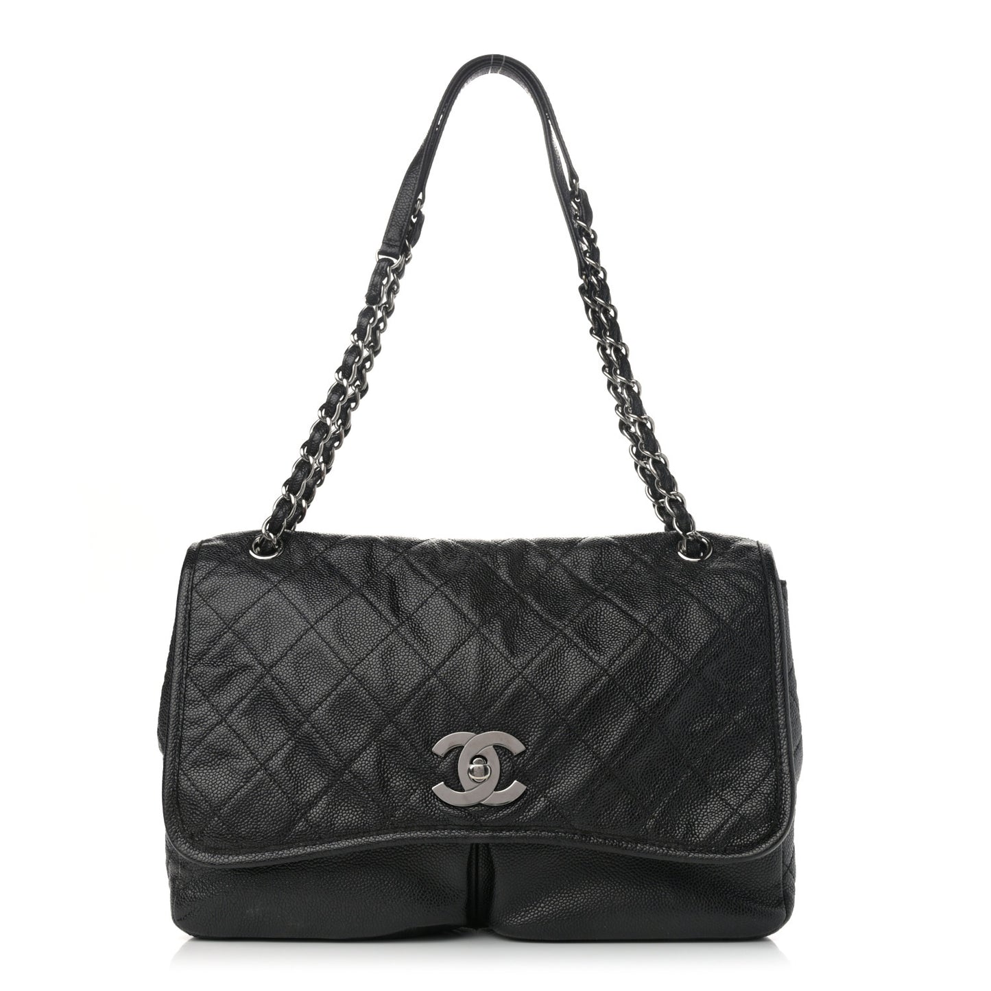 Grained Calfskin Large Natural Beauty Flap Black