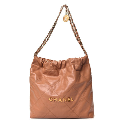 Chanel Shiny Calfskin Quilted Small Chanel 22 Camel 1 of 12