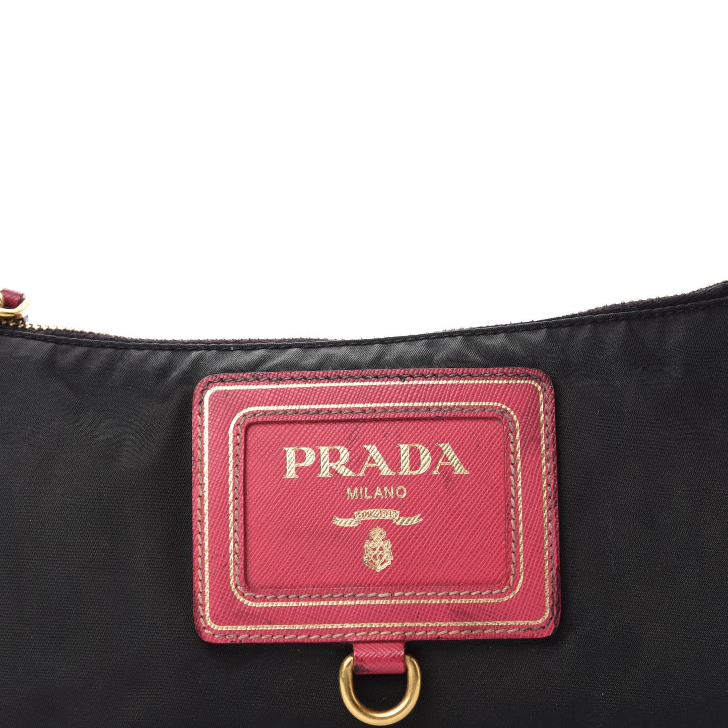 Tessuto Nylon Saffiano Pochette Bag Black Pink