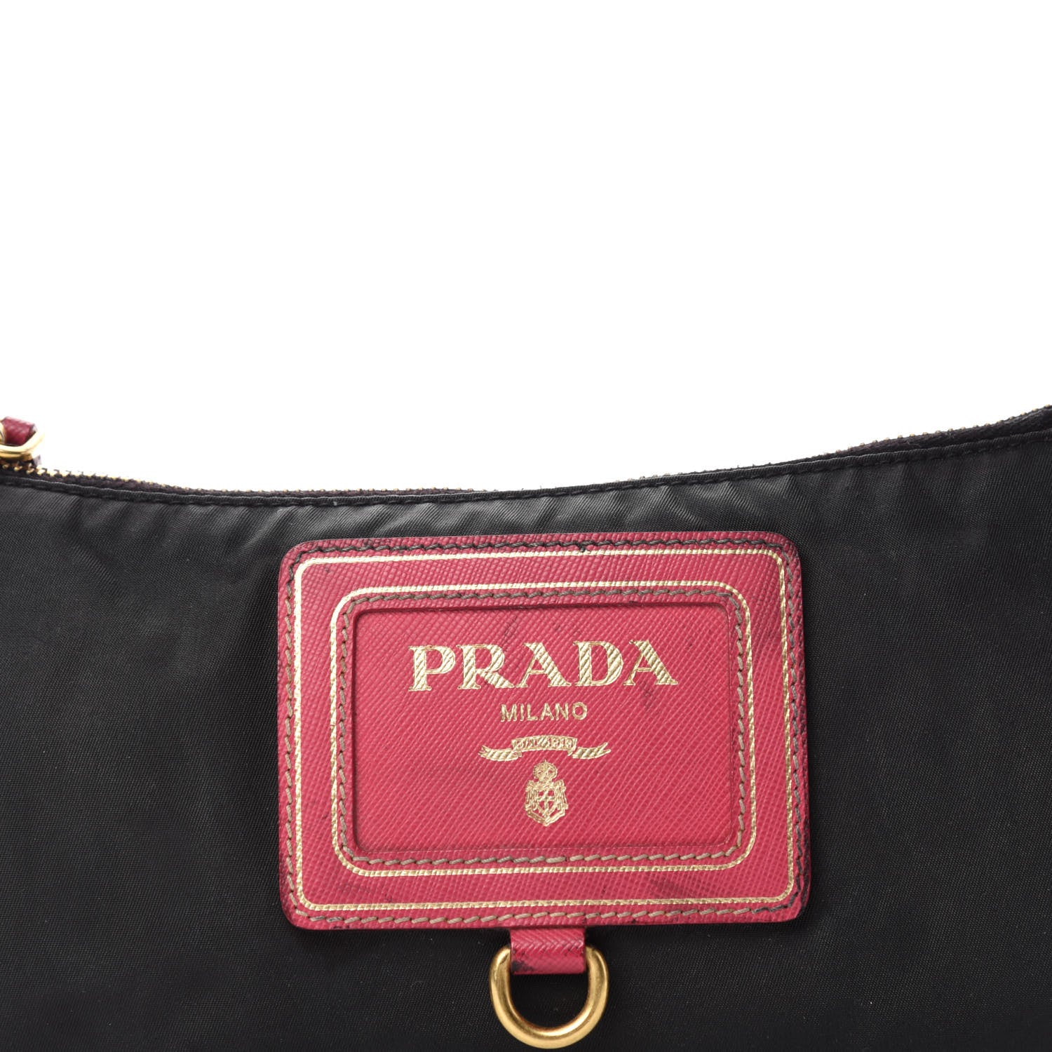 Prada Tessuto Nylon Saffiano Pochette Bag Black Pink 12 of 12
