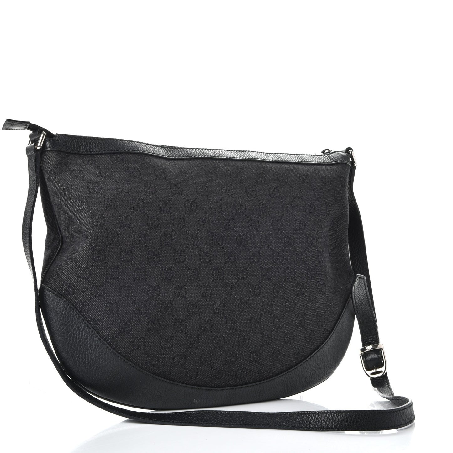 Denim Monogram Large Half Moon Hobo Black