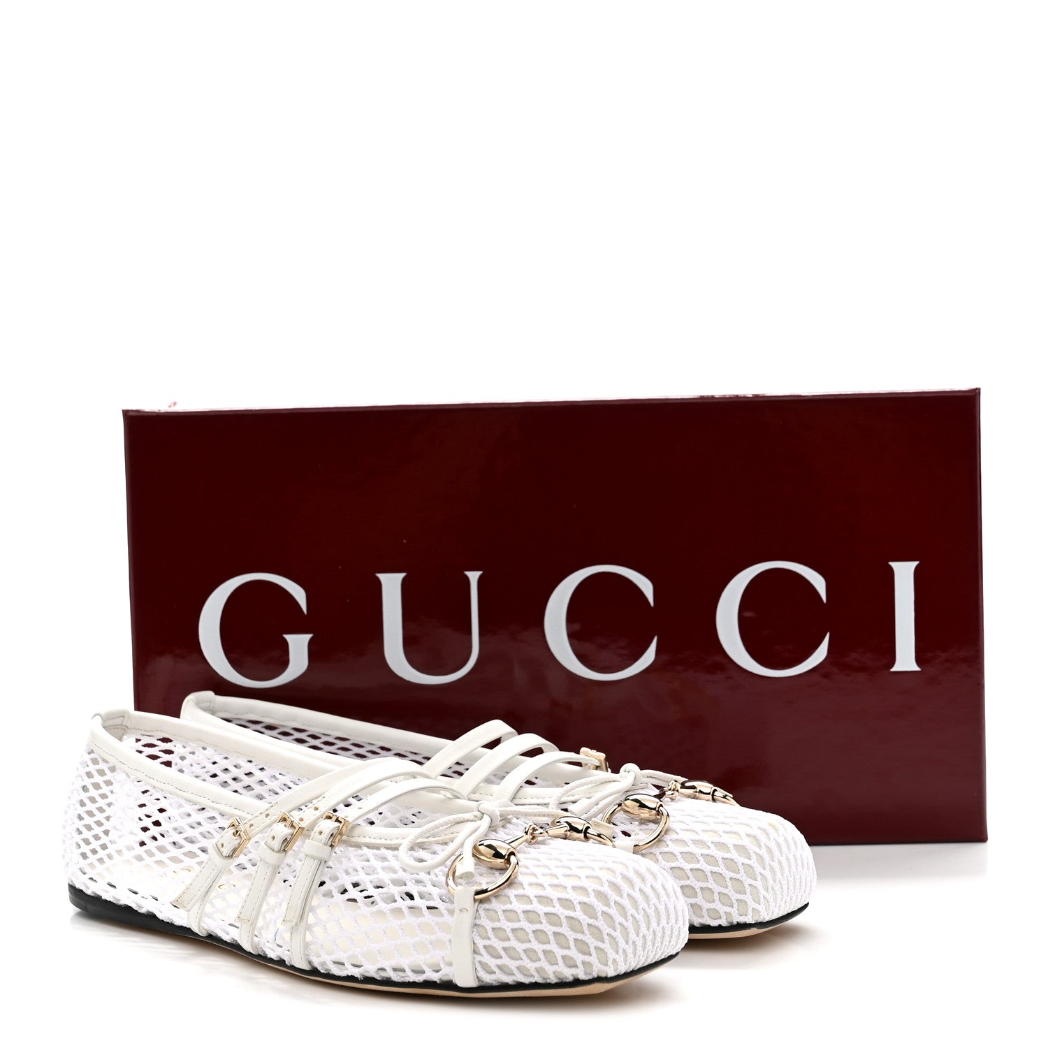 Gucci Video Net Nappa Horsebit Ballerina Flats 37 Great White 9 of 9