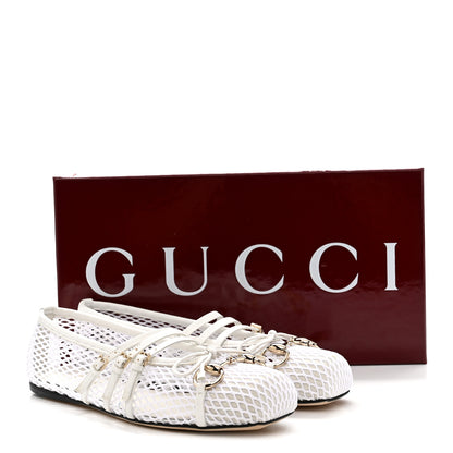 Gucci Video Net Nappa Horsebit Ballerina Flats 37 Great White 9 of 9