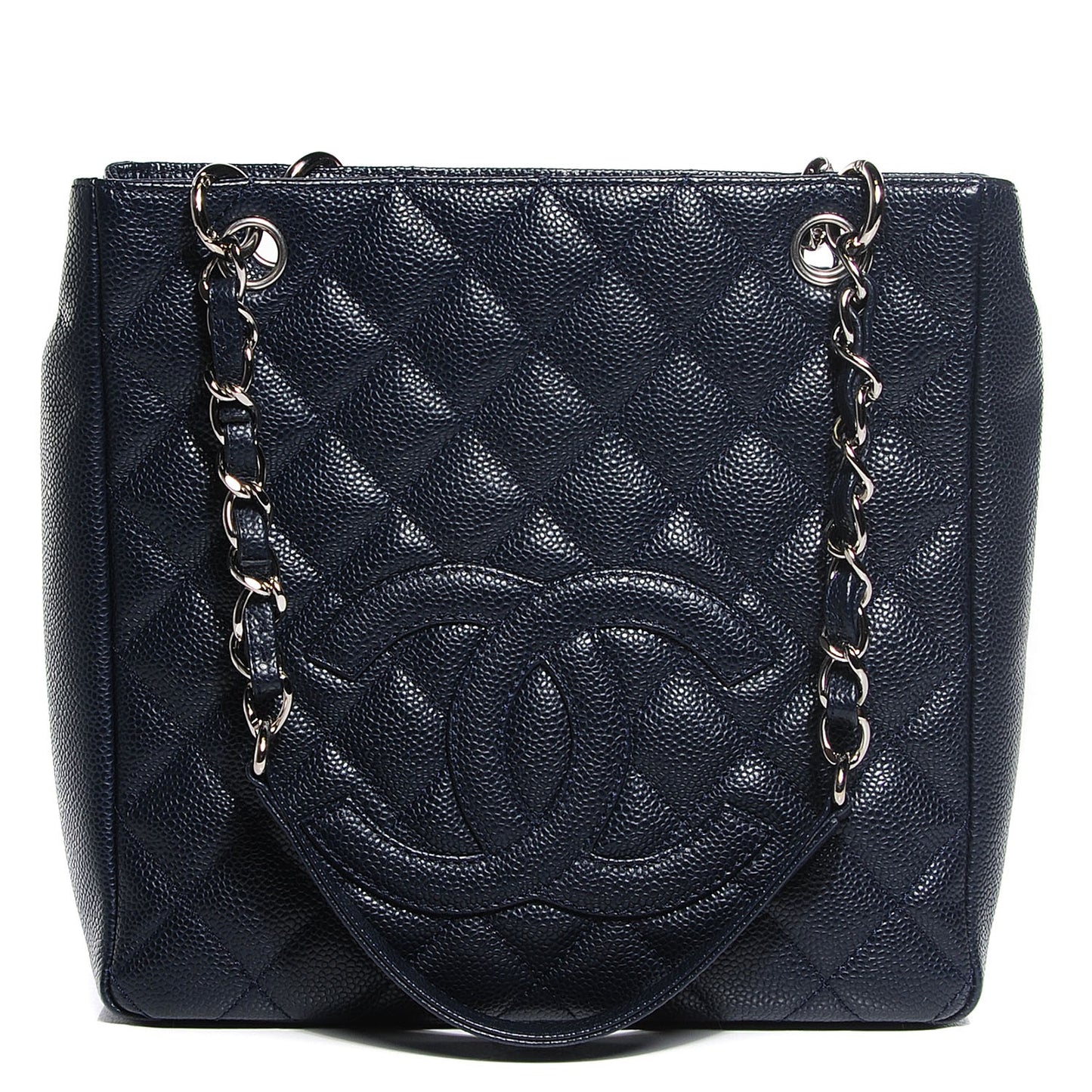 Caviar Quilted Petit Shopping Tote PST Dark Blue