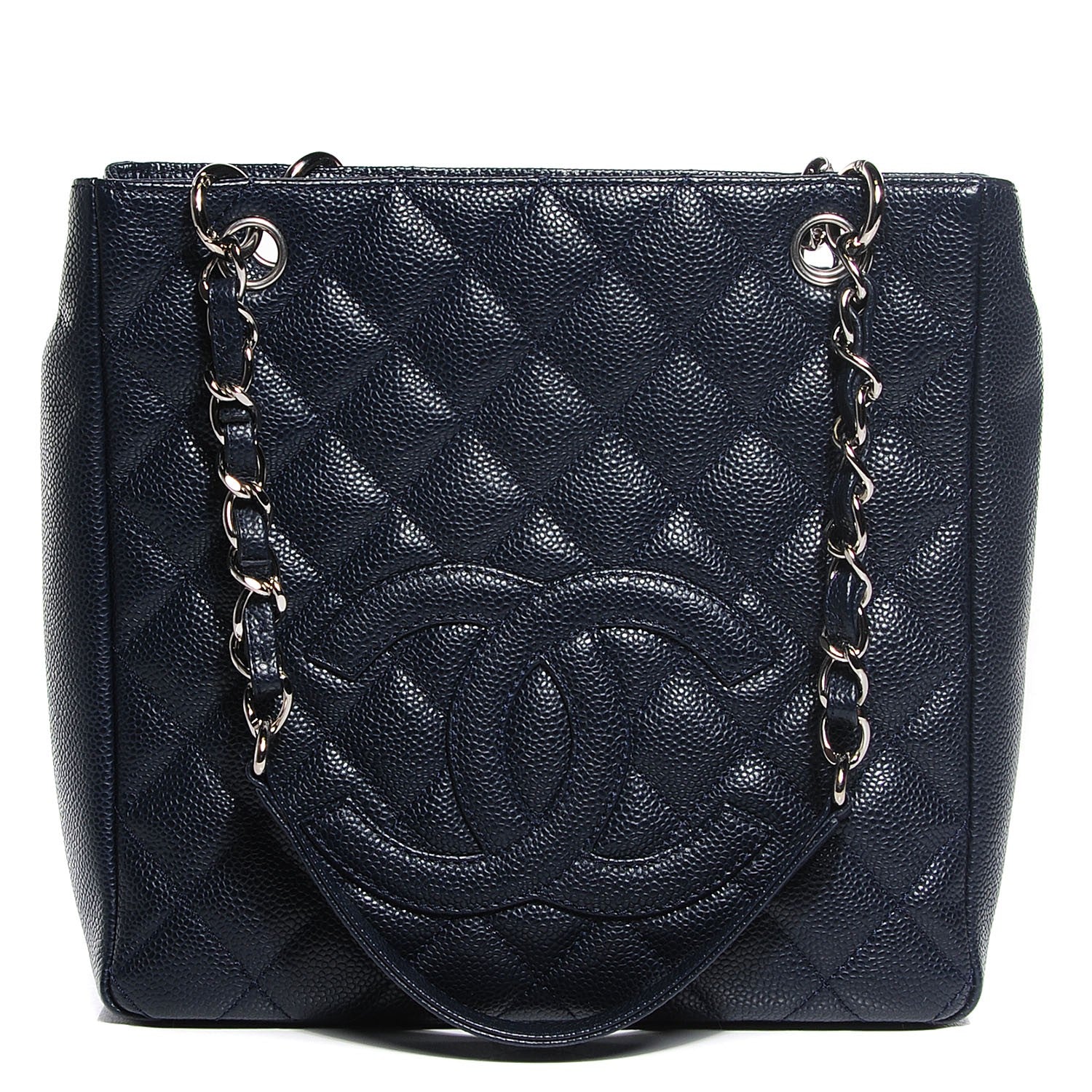 Chanel Caviar Quilted Petit Shopping Tote PST Dark Blue 1 of 8