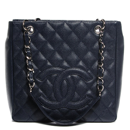 Chanel Caviar Quilted Petit Shopping Tote PST Dark Blue 1 of 8