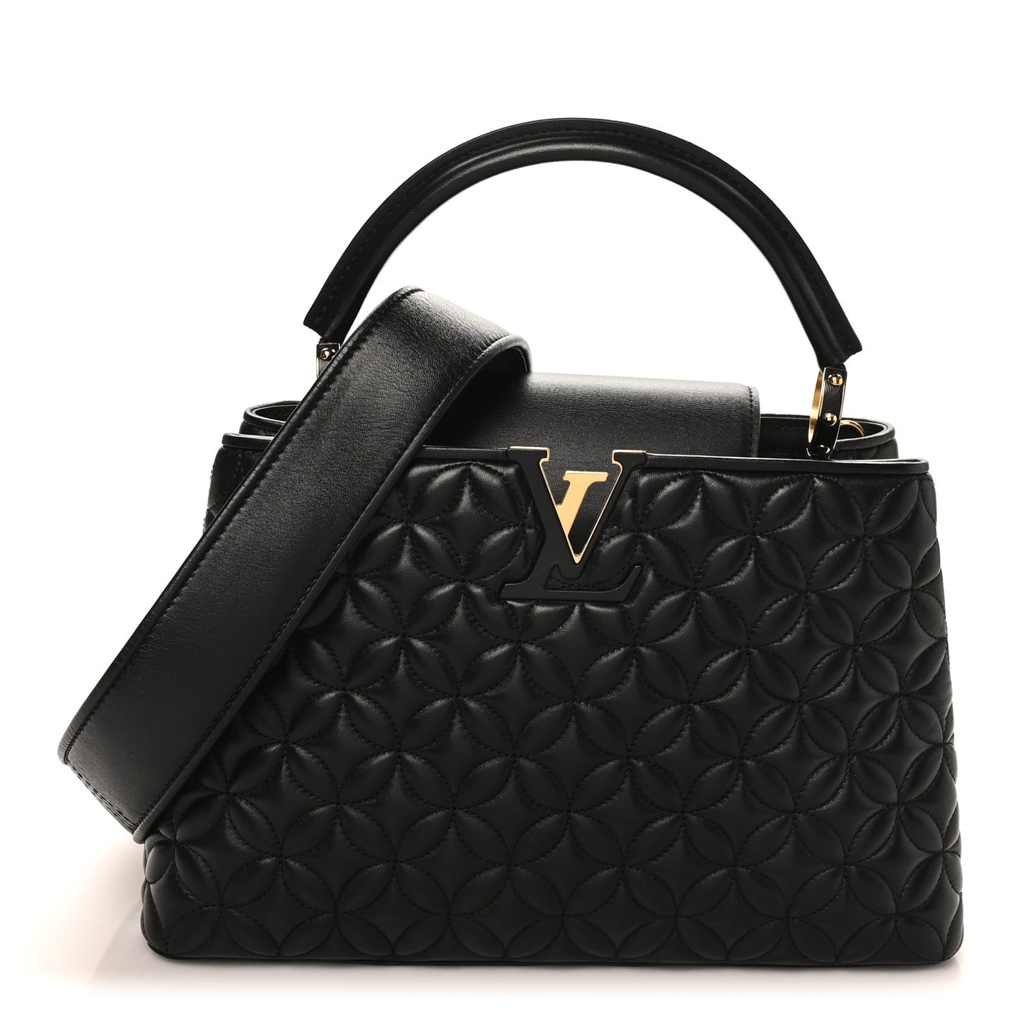 Lambskin Quilted Flower Capucines PM Black