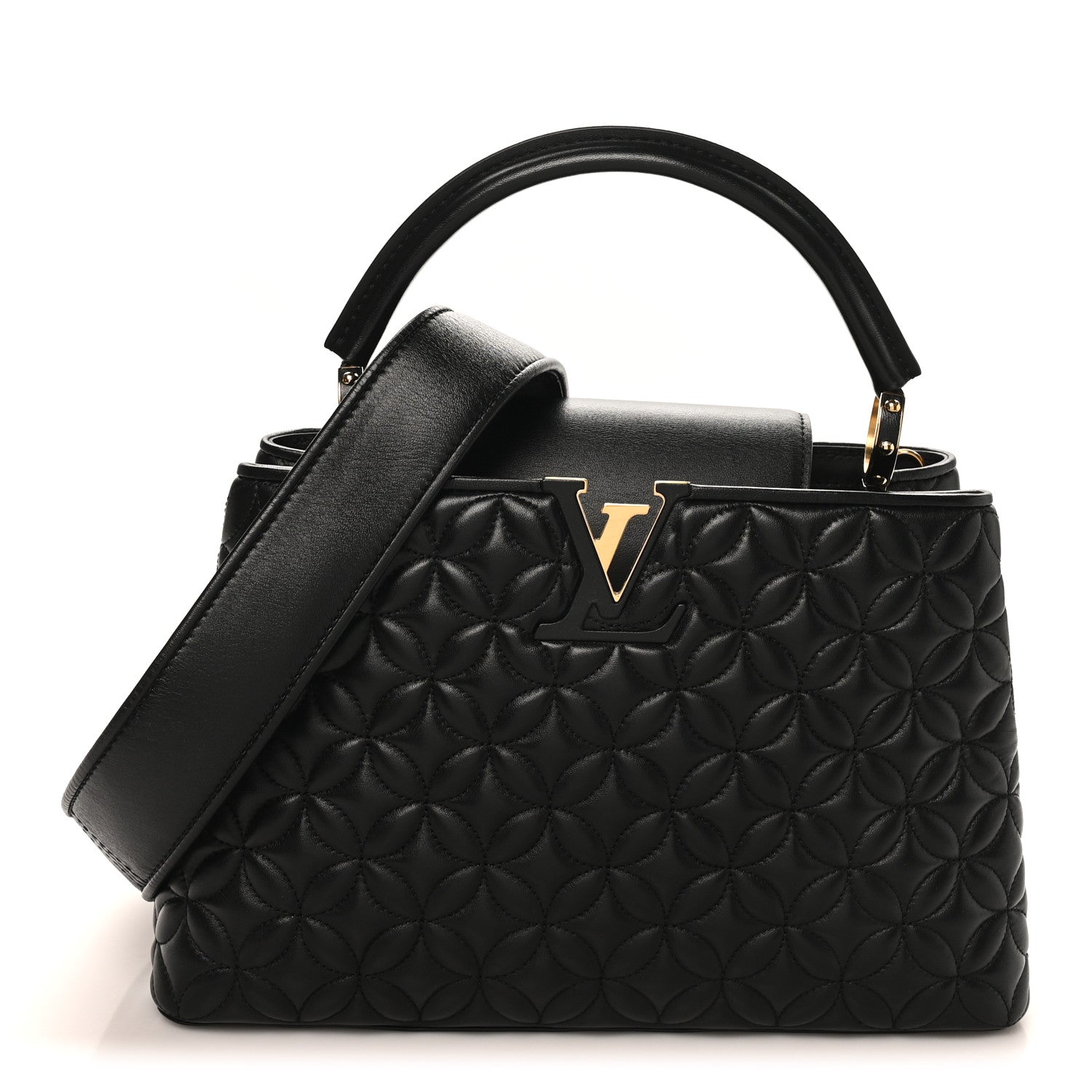 Louis Vuitton Lambskin Quilted Flower Capucines PM Black 1 of 9