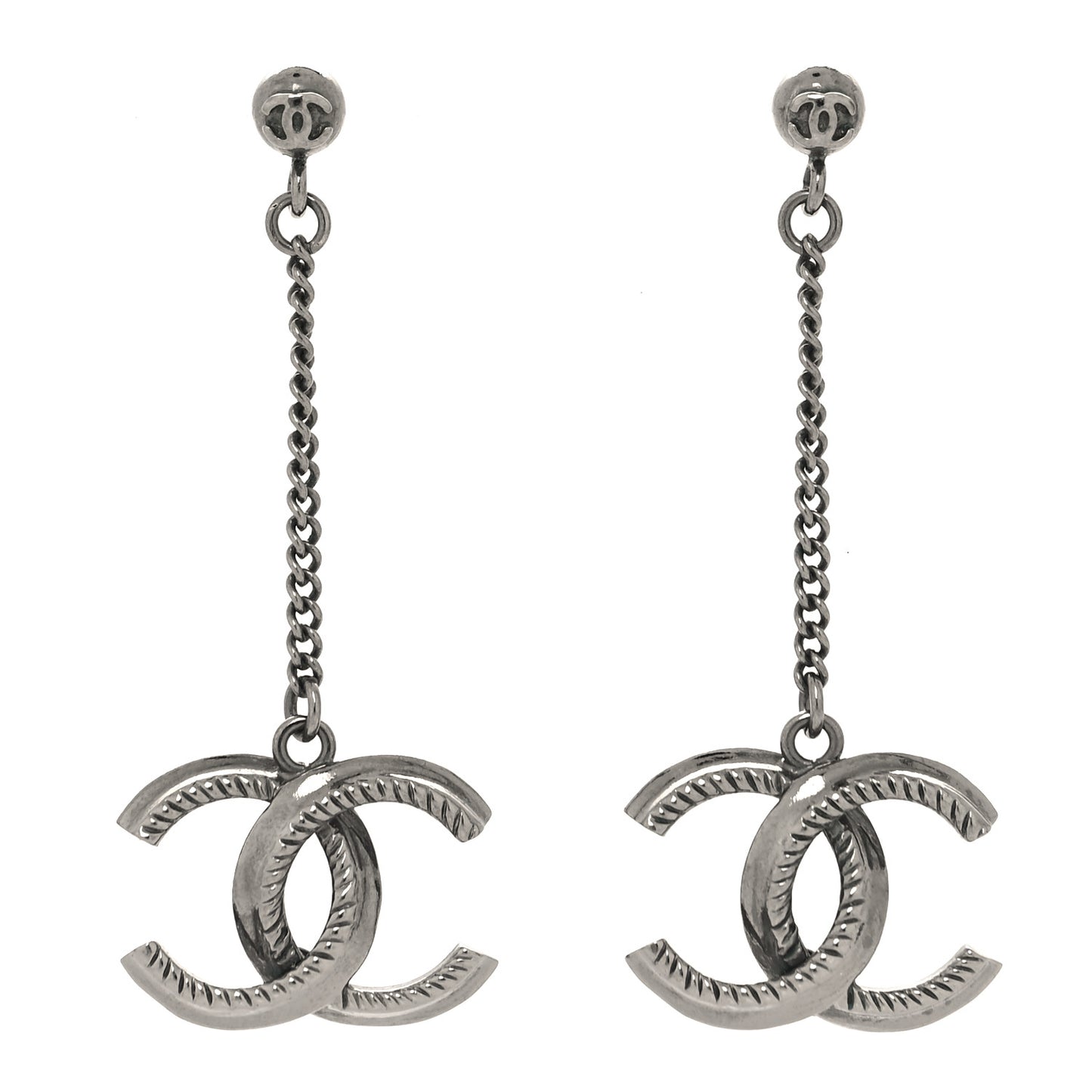 CC Drop Earrings Ruthenium
