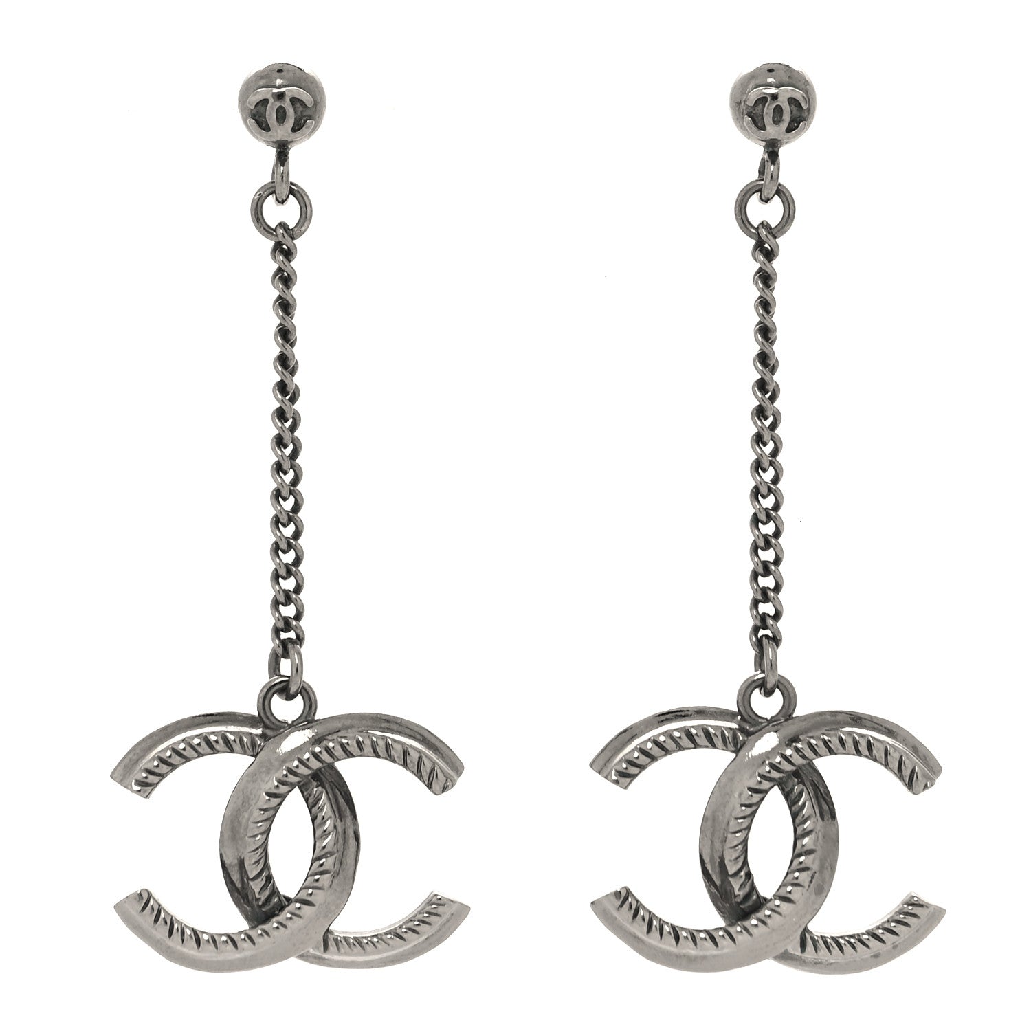 Chanel CC Drop Earrings Ruthenium 1 of 4