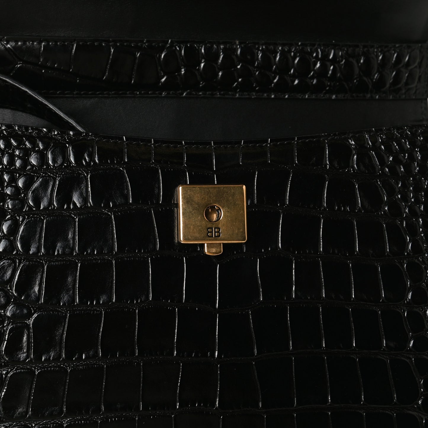 Shiny Calfskin Crocodile Embossed Medium Ghost Shoulder Bag Black