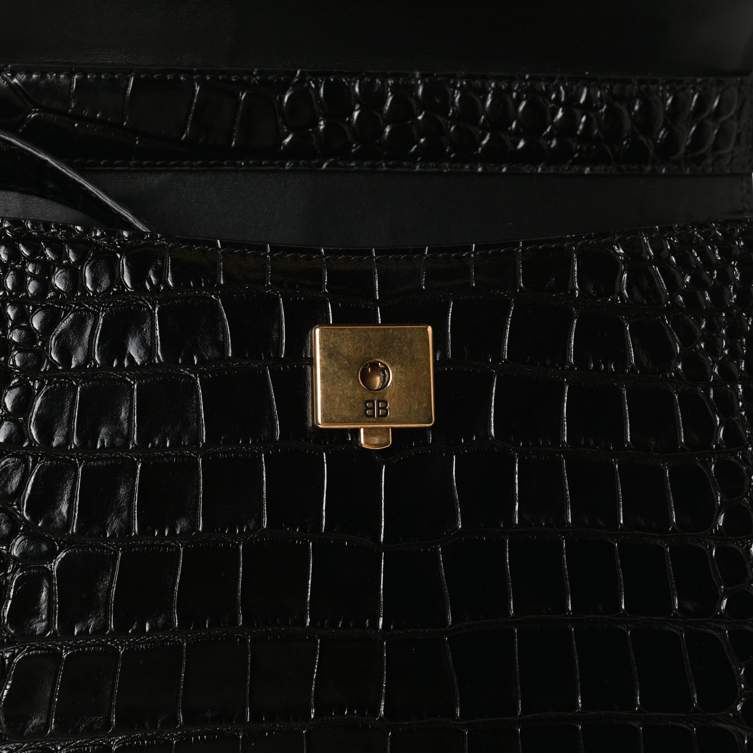Balenciaga Shiny Calfskin Crocodile Embossed Medium Ghost Shoulder Bag Black 12 of 15