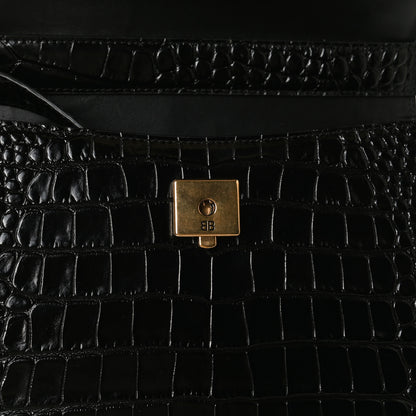Balenciaga Shiny Calfskin Crocodile Embossed Medium Ghost Shoulder Bag Black 12 of 15