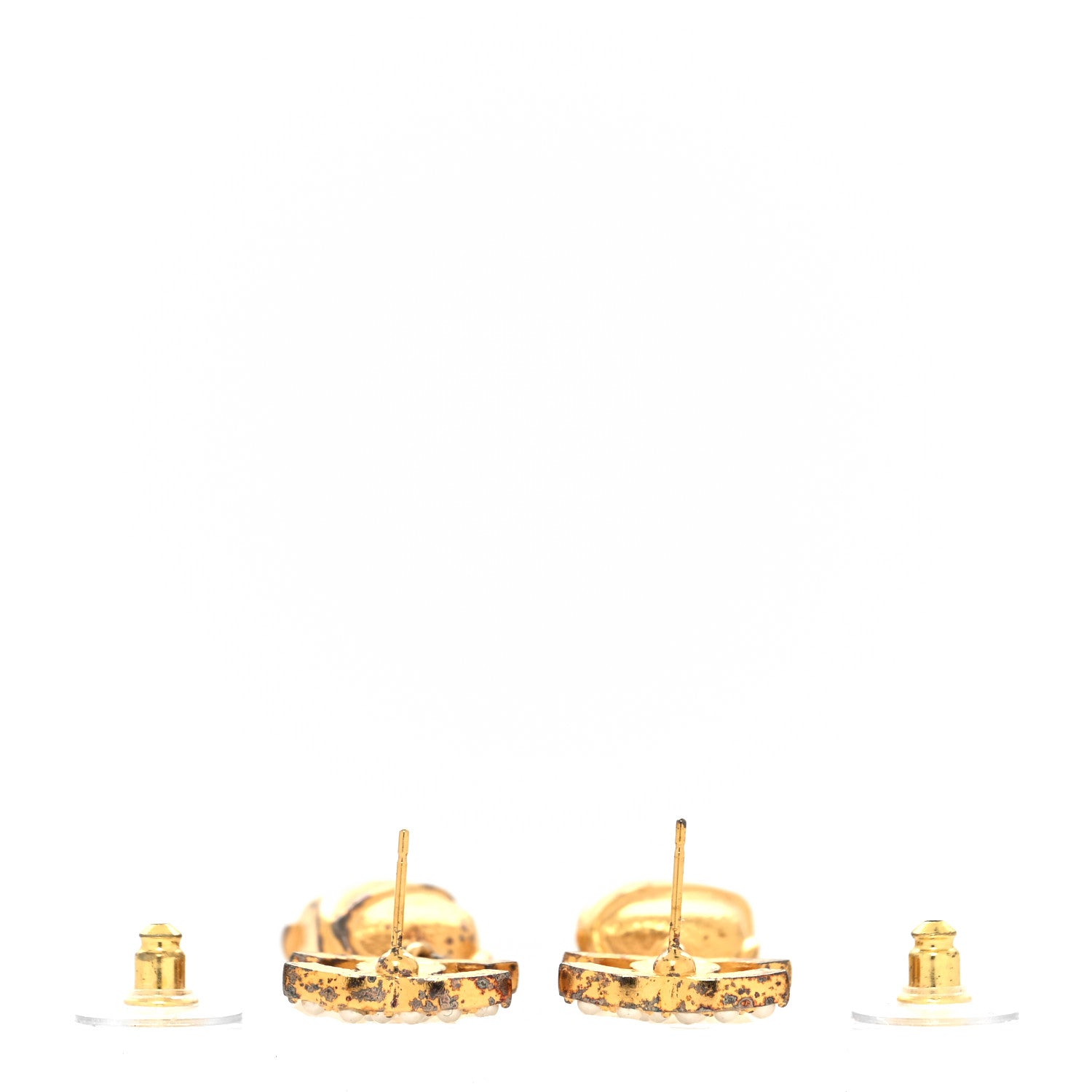 Chanel Metal Crystal Pearl CC Drop Earrings Gold Pink 3 of 5