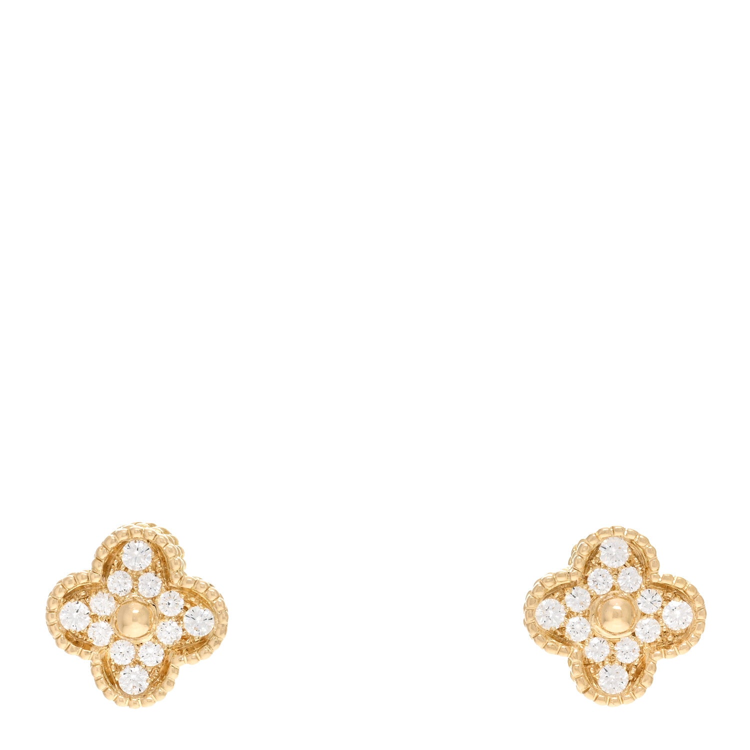 Van Cleef & Arpels 18K Yellow Gold Diamond Vintage Alhambra Earrings 1 of 4