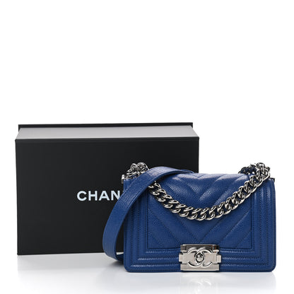 Chanel Caviar Chevron Quilted Small Boy Flap Dark Blue 11 of 11