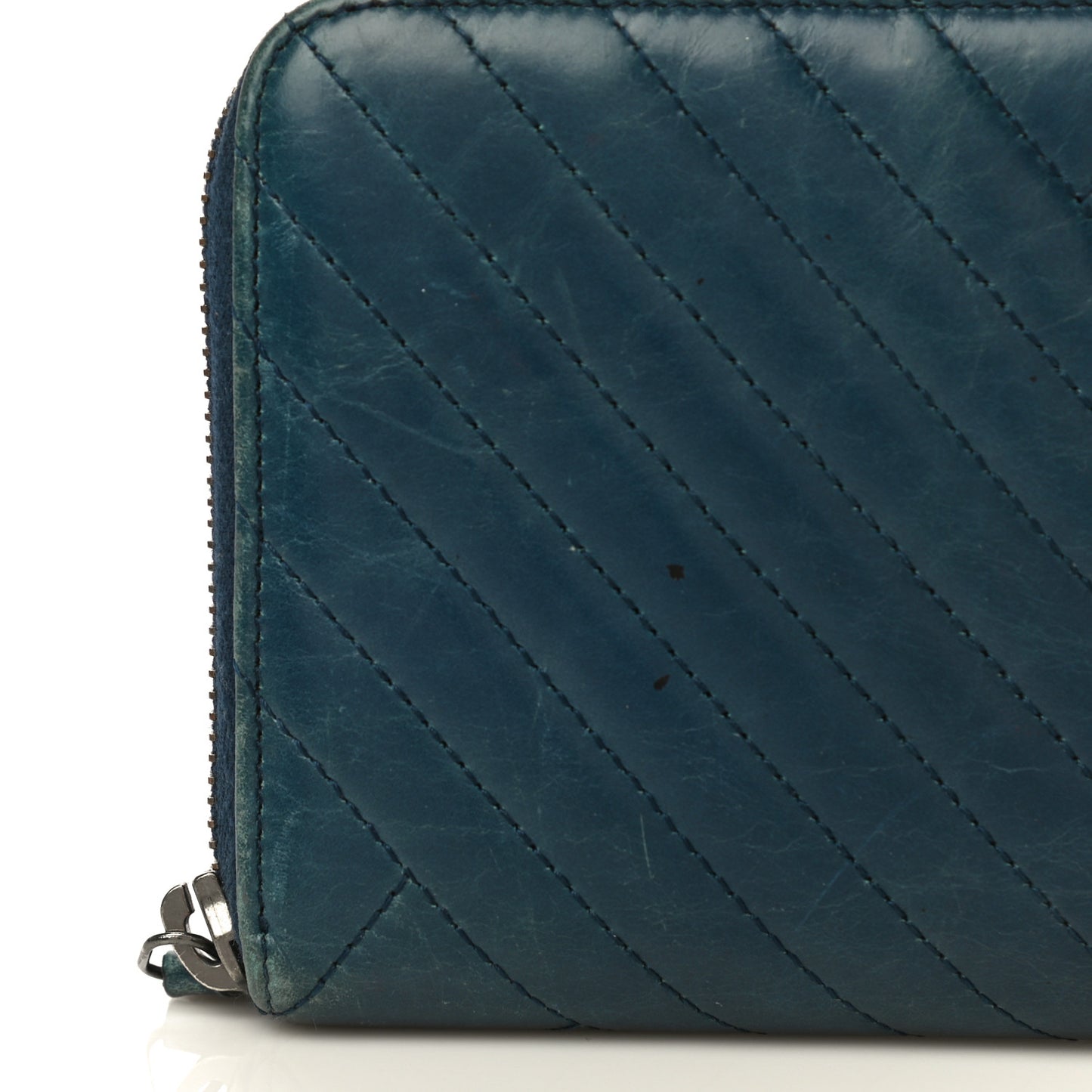 Glazed Calfskin Quilted Small Coco Boy Zip Around Wallet Blue