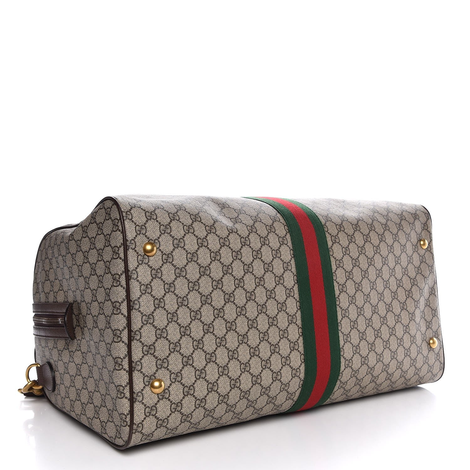 Gucci GG Supreme Monogram Textured Dollar Calfskin Web Large Savoy Duffle Bag Beige Ebony New Acero 4 of 7